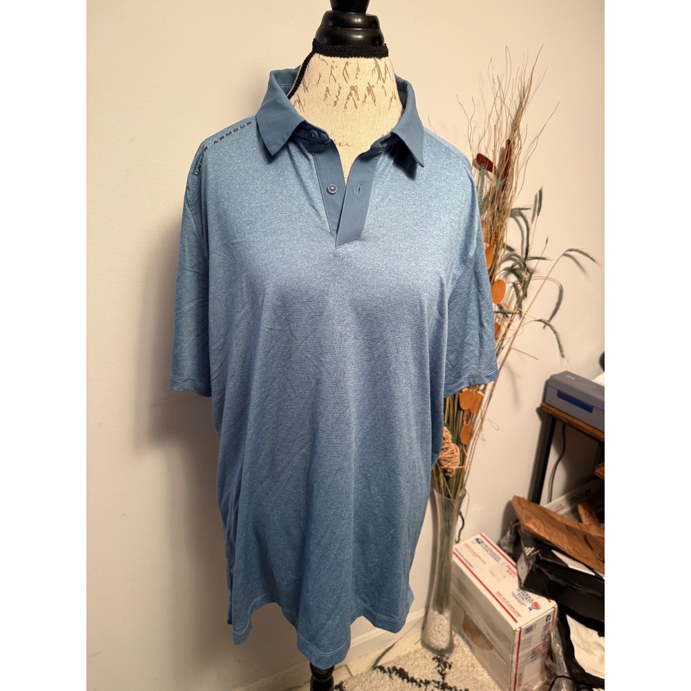 Under Armour Mens 2XL Blue HeatGear Loose‎ Fit Short Sleeve Golf Polo Shirt